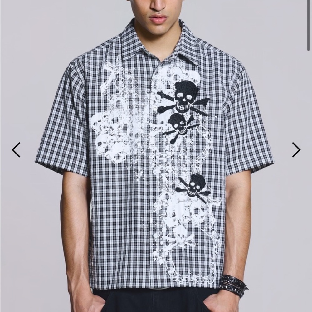 Jaded London Black and White Plaid Skull Tee